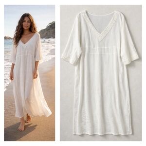 Junonia White Maxi Dress Size 4X Cottage Peasant Prairie Beach Coastal Bohemian